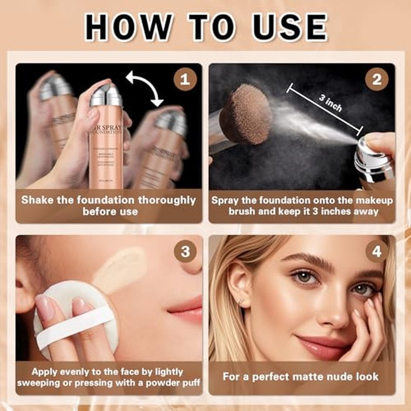 Magic Minerals Airbrush Foundation Makeup Spray Silk Flawless Foundation Mist Makeup Full Coverage Foundation Breathable Long Lasting Natural Matte Finish for Mature Skin(Natural)