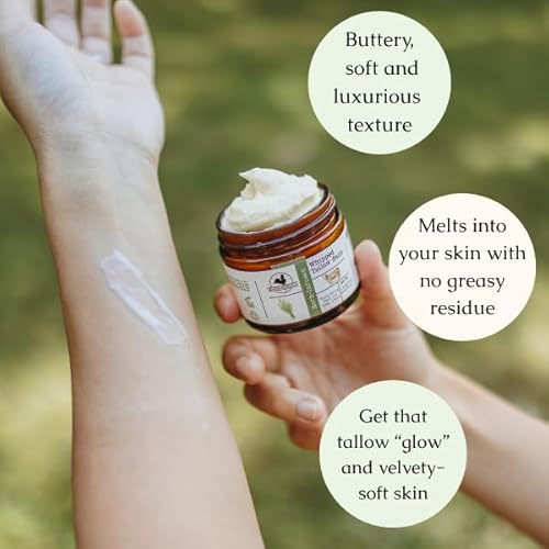 Hearth and Homestead: Handmade Whipped Tallow Balm (Unscented/Herb-Infused) - Organic Body Butter with Infused Olive Oil, for Eczema, Rosacea, Baby - 1.3 oz