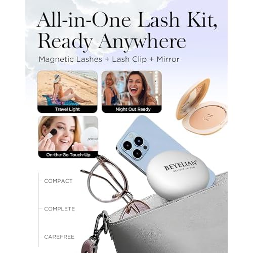 BEYELIAN Magnetic Eyelashes with Applicator, Upgrade Soft Magnetic Lashes Portable Magnetic Eyelashes Natural Look, Reusable, No Glue Needed Fales Eyelashes for Eye YT25 (All-In-One & Comfortable)
