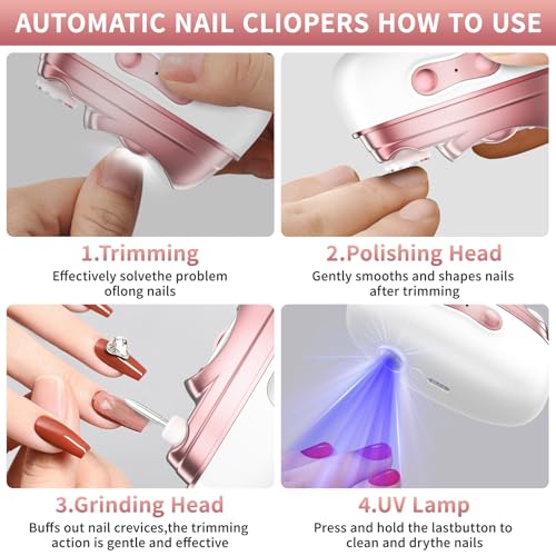 2026 Upgraded 4-in-1 Electric Nail Clipper,Electric Smart Nail Clippers for Adults-2 Speed Gears Adjustable,Automatic Nail Clippers with Polishing Light & Clip Storage for Adults,Seniors & Caregivers