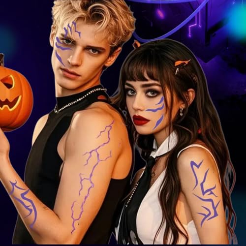 8PCS Ombre Patterns Temporary Tattoo, Purple Tattoos Realistic Body Art for Hunter Costume accessories, Cosplay, and Party Makeup