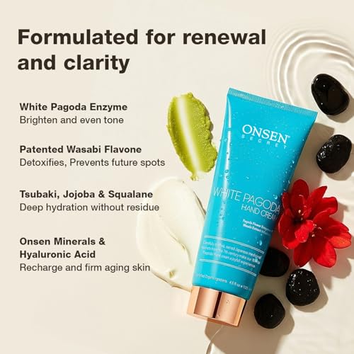 Onsen White Pagoda Hand Cream | Japanese-Inspired Firming Hand Lotion with Pagoda Flower Enzyme, Tsubaki, Jojoba & Squalane | Nursing Essentials for Aging Hands | Vegan (4.5 oz) - 2 Packs
