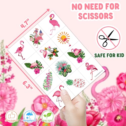 96 PCS Funny Flamingo Pre-Cut Temporary Sticker Summer Tropical Flower Hawaiian Luau Birthday Supplies Gifts Girls Boys Baby Showers Prizes Cute School Reward Themed (Normal)