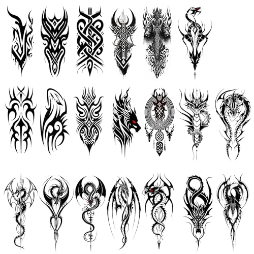 20 Sheets Temporary Tattoos Stickers Contain Viking and Dragon Art Pattern for Men and Women Body Shoulder Arm Chest Tattoo