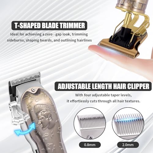 Professional Hair Clipper Set, Men's Hair Clipper, T-Shaped sideburn Trimmer, Electric Shaver,Nose Hair Trimmer,Beauty Salon kit for Hair Cutting and Shaving. (Gold)