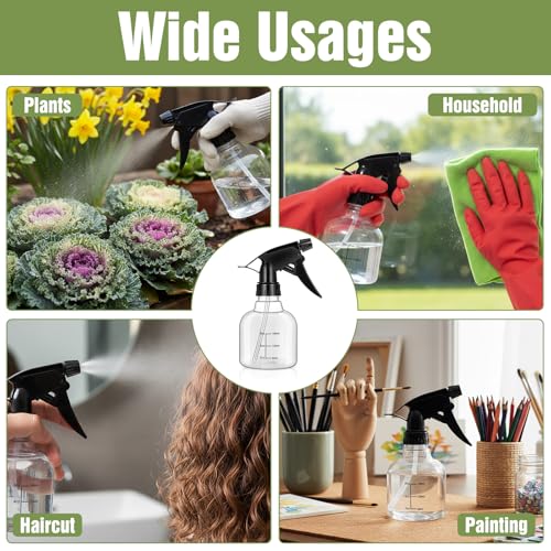 20 Pcs Empty Plastic Spray Bottles 8oz Mini Refillable Spray Bottle with Adjustable Nozzle Black Sprayers Small Spray Bottles with Scale for Cleaning, Hair, Plant, Kitchen