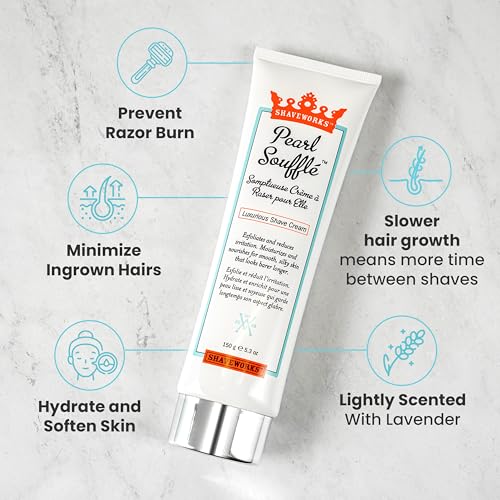 Shaveworks Pearl Souffl? Shaving Cream for Women ? Soothing, Hydrating Shave Lotion for Legs, Underarms, Bikini Area ? Reduces Irritation, Slows Future Hair Growth 5.3 Fl Oz