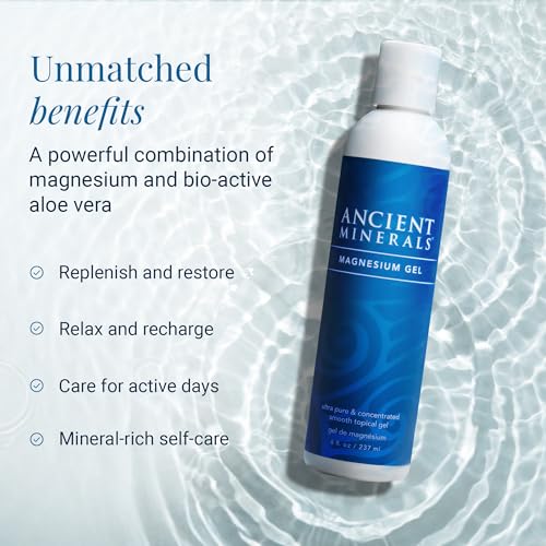 Ancient Minerals Magnesium Gel - 8oz Bottle - Pure Genuine Zechstein Magnesium Chloride - Best for Massage, Topical Skin Application