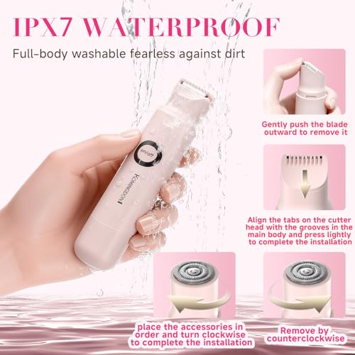 Bikini Trimmer for Women-Electric Razors for Women,Rechargeable Pubic Body Hair Trimmer,Waterproof Electric Shaver,Portable Lady Bikini Shaver for Legs, Body,Armpit, Facial, Gifts for Woman, Pink