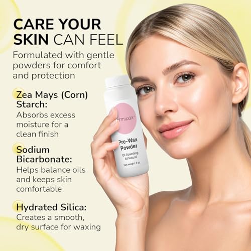 Pre Wax Powder 8 oz ? Talc Free Powder to Prepare & Protect Skin for a Smooth Base ? Absorbs Oils & Moisture - Fragrance & Aluminum-Free ? With Corn Starch, Sodium Bicarbonate, Hydrated Silica