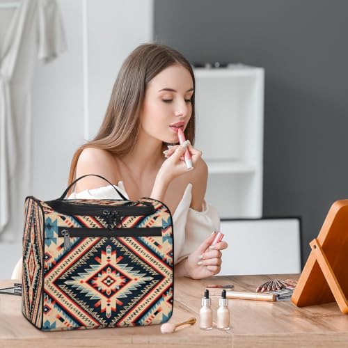 Toiletry Bag with Hanging Hook Makeup Bag Vintage Bohemian Aztec Ethnic Cosmetic Case Travel Organizer for Women Men Traveling Wash Bag