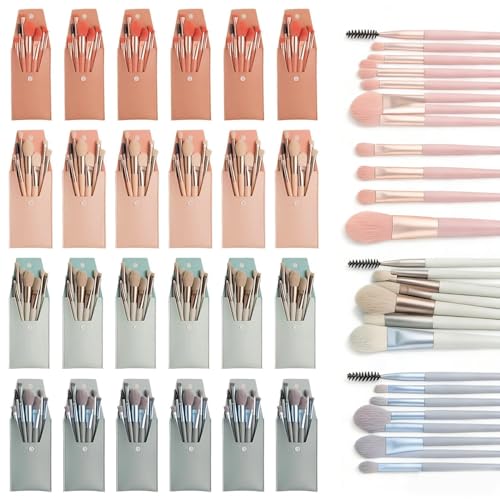 24 Sets Travel Makeup Brush Set Bridesmaid Gift Face Make Up Brushes Angled Blush Brush Foundation Brush with Travel Makeup Bag for Wedding Bridal Gift