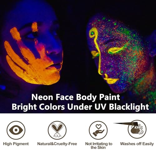 Go Ho Neon White Body Paint Washable(2.37oz,70ml),under UV Blacklight Neon Face Paint,Water Based Neon Fluorescent White Face Paint for Adults Children SFX Cosplay Costumes Festivals Halloween Makeup