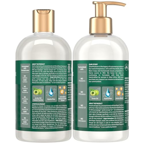 SheaMoisture Shampoo & Conditioner, Amla Oil, Bond Repair Hair Treatment for Dry, Damaged Hair, Anti-Frizz Products for Curly Hair, 13 Oz Ea