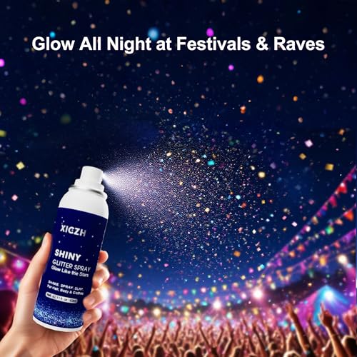 Body Glitter Spray, Glitter Spray for Hair Clothes and Body, Holographic Silver Glitter Hairspray for Grils ? Festival, Rave, Prom, Stage, Nightclub, Cosplay Party Makeup 60ML