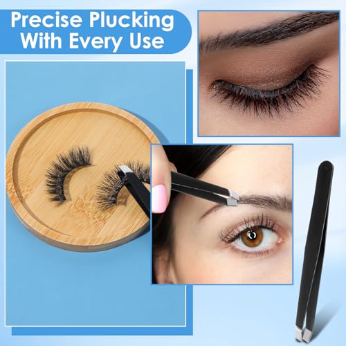 48 Pieces Eyebrow Tweezers Bulk Stainless Steel Slanted Tip Precision Tweezers for Facial Hair, Blackhead and Tick Remover, Men and Women Professional