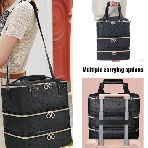 Nail Polish Organizer Bag, 3 Layers Detachable Nail Organizers and Storage, Nail Supplies Organizer, Travel Makeup Bag, Pu Leather Nail Polish Holder Carrying Case Box Holds 84 Bottles & nails Lamp
