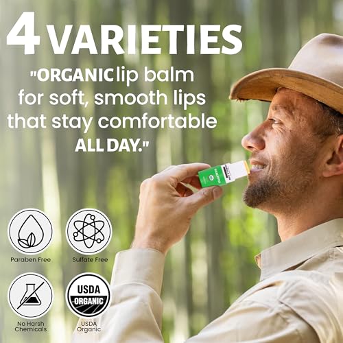 King Rilla Organic Lip Balm for Men ? USDA Certified, Natural, Hydrating & Soothing ? Vegan, Cruelty-Free, Eco-Friendly Lip Care with Organic Ingredients (All Mix Lips Balm 04 Pack)