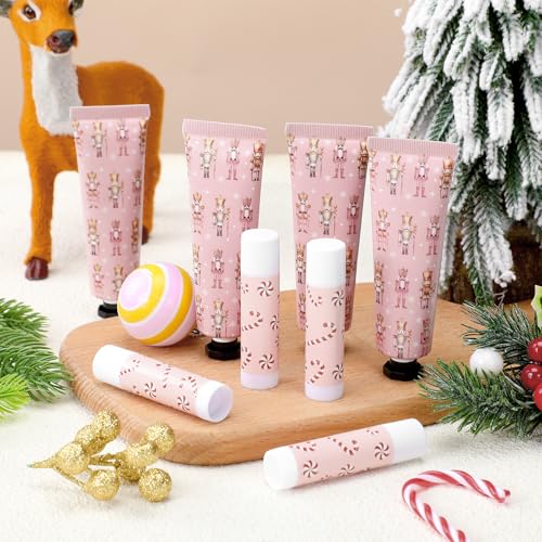24 Sets Christmas Pink Nutcracker Hand Cream and Candy Lip Balm Gift Christmas Party Favors Travel Size Hand Lotion and Lip Balm Bulk Wedding Bridal Baby Shower Party Supplies for Guest