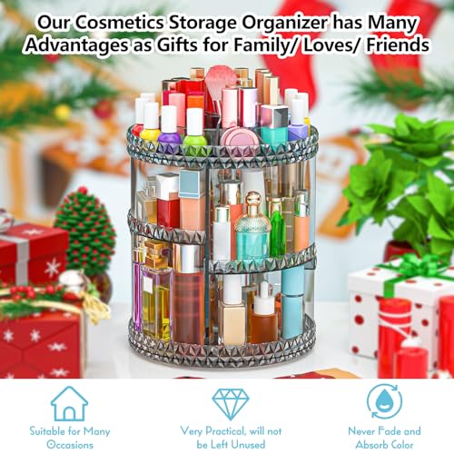 360 Rotating Makeup Organizer, DIY Adjustable Cosmetics Organizer[Patented Product], Professional Acrylic Make Up Caddy Shelf Storage Perfume, Lipsticks, Makeup Brushes or Accessories (Gray)