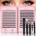 Lash Clusters Kit, Eyelash Clusters Individual Lash Extension Kit 480 Pcs D Curl Fluffy Wispy False Eyelashes Extensions Thin Band with Bond Seal Tweezers Brush Removers (30D+40D KIT 9-16mm)