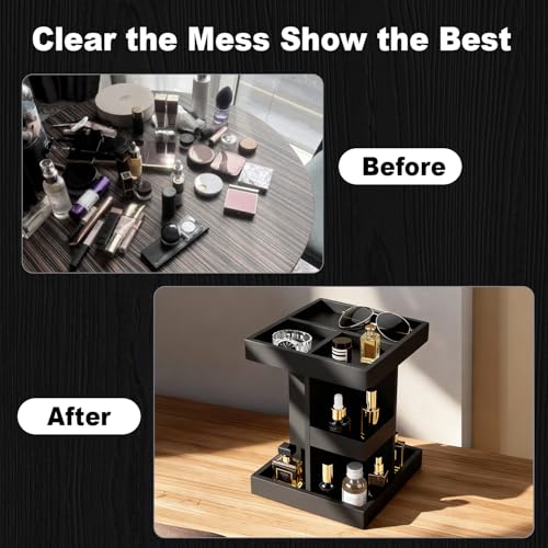 Cologne Organizer for Men, 3-Tier Perfume Stand with 360¡Æ Rotation, Large Capacity Wood Cologne Shelf for Desk, Nightstand Organizer, Dresser, Birthday Christmas Gifts for Men (Black)