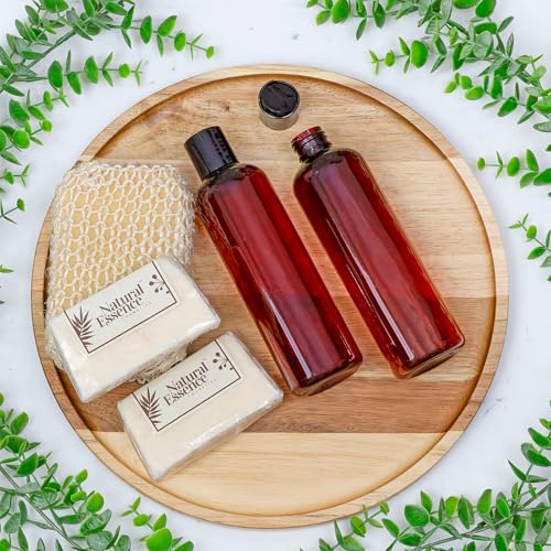 Cornucopia Brands 8oz Plastic Bottles w/Disc Top Flip Cap (18-Pack); BPA-Free Containers For Shampoo, Lotions, Liquid Body Soap, Creams (8 ounce, Amber Brown)