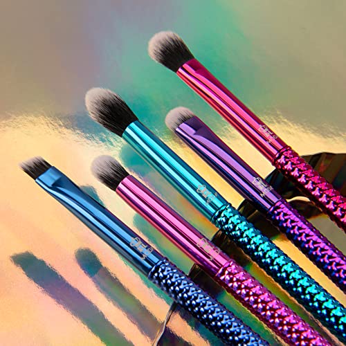 MODA Pro 5pc Deluxe Eye Makeup Brush Kit, Includes - Shader, Crease, Detail, Smudger, and Liner Brushes (Multi-Colored Metallic)