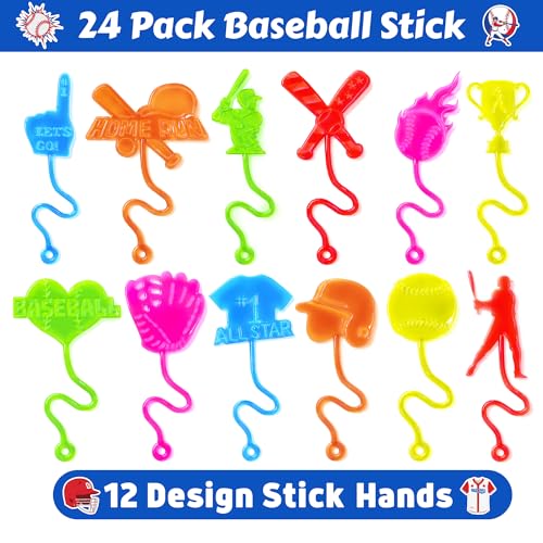 48PCS Baseball Party Favors - 24PCS Temporary Tattoos & 24PCS Stick Hands Party - Perfect Birthday Party Supplies, Goodie Bag Stuffers, Treasure Box Toys, Classroom Prizes, and Student Gifts