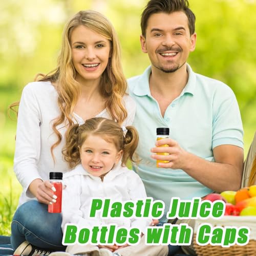 60 Pcs 2 Oz Small Plastic Bottles for Liquids,Ginger Shots Bottle with Cap,Mini Travel Containers for Juice,Liquids,Whiskey,Milk(Black)