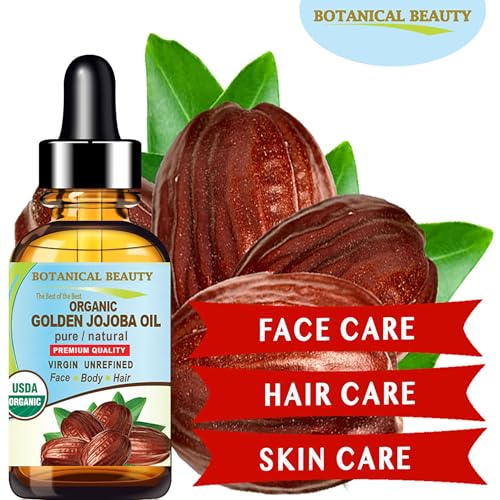 Botanical Beauty Organic JOJOBA OIL 100% Pure Natural VIRGIN UNREFINED Cold-Pressed Carrier Oil 0.5 Fl oz 15 ml for Face, Skin, Body, Hair, Lip, Nails. Rich in Vitamin E, Omega 6, Omega 9