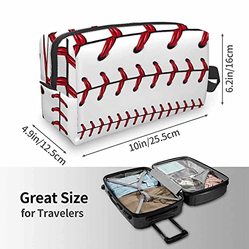Mxocom Softball Small Makeup Bag for Purse Baseball Red Lace Over White Background Travel Cosmetic Bag Makeup Pouch Portable Versatile Zipper Pouch for Women