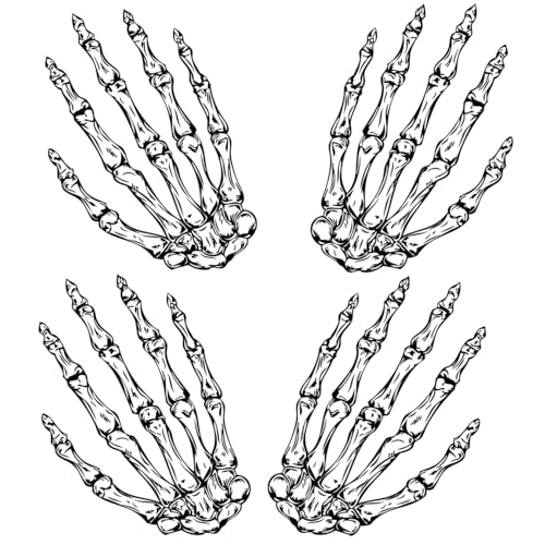 Creepy Halloween Temporary Tattoos - 4-Sheet Skeleton Claw Hand Fake Tattoo Stickers Set for Adults & Teens, Left & Right Hand Designs, Waterproof Gothic Party Tattoos