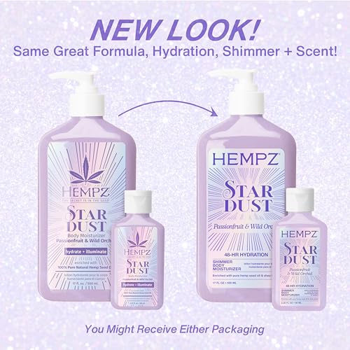 Hempz NEW Star Dust Body Lotion, Iridescent Glow Shimmer, Passionfruit and Wild Orchid, Hydrating and Nourishing Moisturizer, 17 oz.