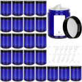 8 oz Blue Glass Jars with Black Plastic Lids, 24 Pack 240ml Round Empty Candle Jars Cosmetic Jars Food Storage Containers for Craft, Powder, Liquid, Sample, Face Cream Lotion