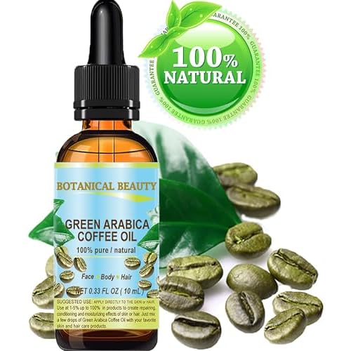 Botanical Beauty GREEN ARABICA COFFEE OIL Brazilian 100% Pure Virgin Unrefined for Face, Skin, Hair, Lip, Nails. Anti - Aging Face Oil (0.33 Fl Oz)