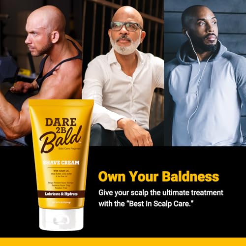 Dare 2B Bald Shaving Cream Sensitive Skin for Men | Natural Shaving Cream with Argan Oil, Shea Butter, Cocoa Butter & Tea Tree Oil | Bald Head Shave Lotion | Rich Hydration and Moisture - 5.0 OZ
