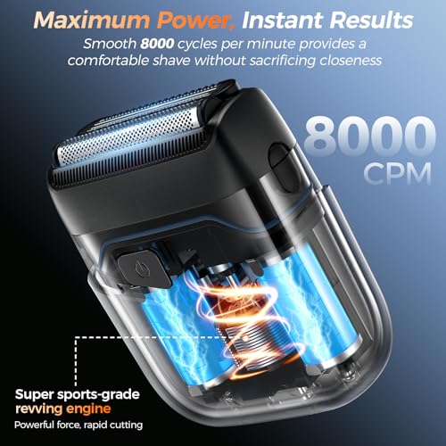 Electric Foil Shavers for Men- New Version Mini Electric Razor with 3D Floating Heads & Precision Blades, Portable Cordless Electric Shaver IPX7 Waterproof, LED Display & Fast Charge, Black