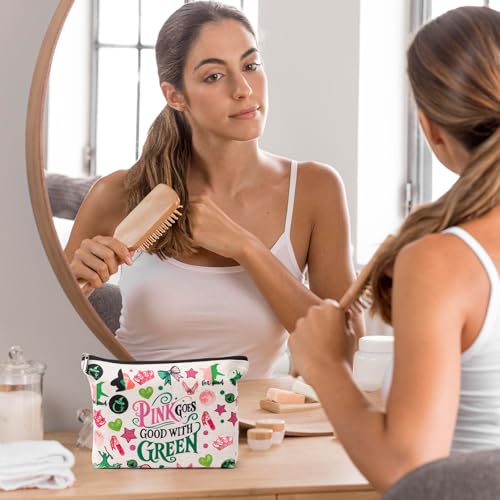 Musical witch design makeup bag with fun graphics - travel makeup bag for women and girls, evil music style makeup bag with zipper