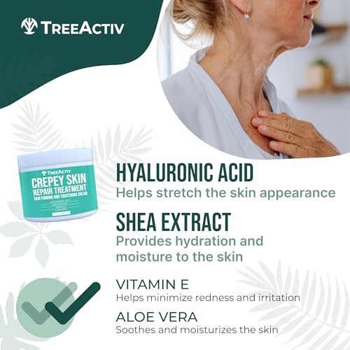 TreeActiv Crepey Skin Repair Cream, 2-Pack, Firming Cream For Face and Neck, Skin Firming and Tightening Lotion with Hyaluronic Acid, Designed to Hydrate Dry, Crepey-Looking Areas, 1000+ Uses