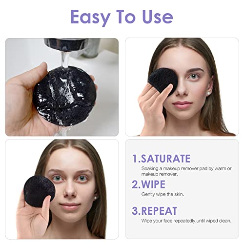 SUNLAND Reusable Makeup Remover Pads for Face,Eyes,Lips 16 Pack Microfiber Face Cleansing Gloves Washable with Laundry Bag and Travel Bag Rounds Toner Pads (Round 3.15inchx16, Black)