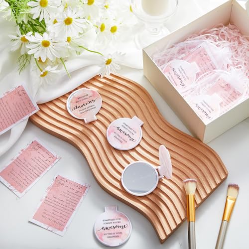 25 Set Inspirational Compact Mirror Bulk for Women Sometimes You Forget You're Awesome Motivational 2.76 Inch Small Double Sided Folding Pocket Mirror for Womens Day Mothers Day(Pink Marble)