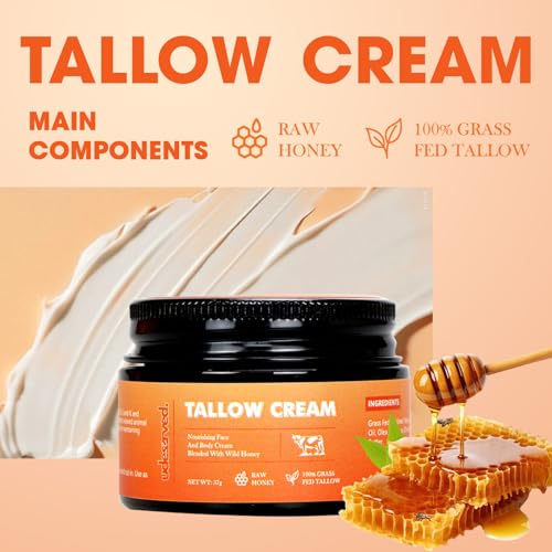 Grass-Fed Beef Tallow and Honey Balm ? Whipped Face Moisturizer for Dry & Sensitive Skin ? Natural Skin Care for Face & Body ? Handcrafted with Raw Honey & Olive Oil ? 1.3 oz