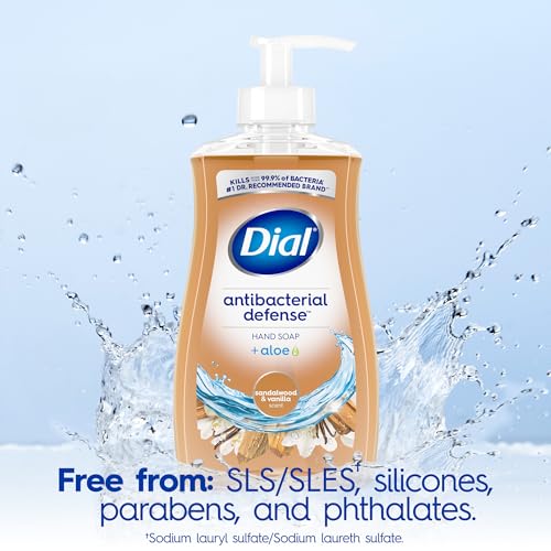 Dial Antibacterial Defense Liquid Hand Soap + Aloe, Sandalwood & Vanilla Scent, 11 Fl Oz (Pack of 12), Dermatologist-Tested Hand Wash, Gentle Formula
