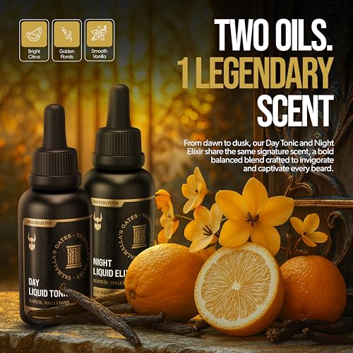 The Beard Struggle Tonic + Elixir Beard Oil Bundle - Gold Collection - Grooming Beard Oil - Softens, Moisturizers, and Strengthens Beard Growth - Pack of 2, Valhalla's Gates