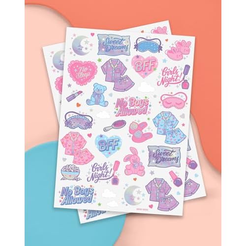 xo, Fetti Pink Sleepover Party Temporary Tattoos for Girls - 52 styles | Pink Birthday Party Supplies, Girls Movie Night Goodie Bag Favors, Cute Bday Decorations, Easter Basket, Stocking Stuffer