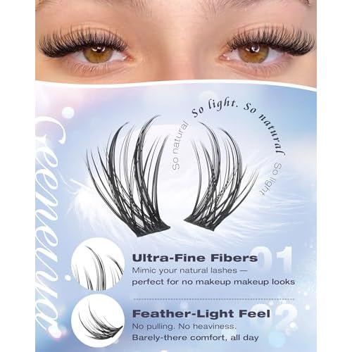 Geeneiya Natural Lash Clusters Short Eyelash Clusters 10-12-14MM Wispy Lashes Clusters Pesta?as Postizas Naturales C Curl Cluster Eyelash Extensions Clean Girl Makeup DIY Lash Extension 144Pcs