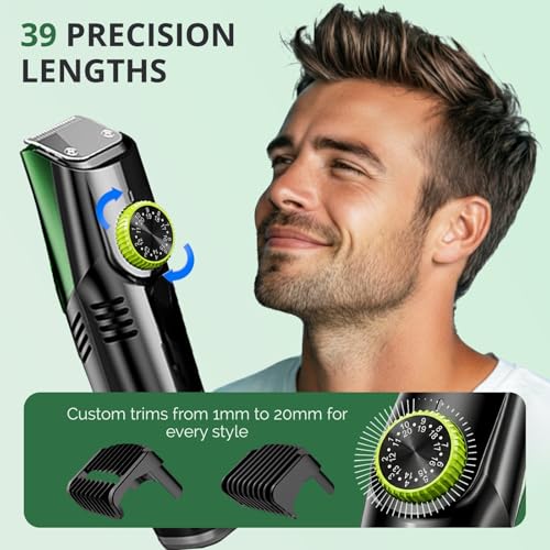 Vacuum Beard Trimmer for Men, Beard and Mustache Trimmer for Men with Adjustable Length Comb (1?20mm), IPX6 Waterproof Built-in Electric Trimmer for Beard, Mustache, and Stubble.