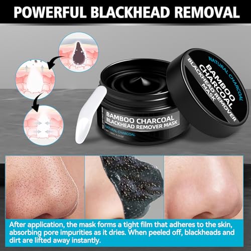 Blackhead Mask Peel off, Nose Blackhead Remover, Charcoal Peel Off Black Mask, Purifying Bamboo Charcoal and Deep Cleansing for All Skin Types, 4.23Oz (120g)