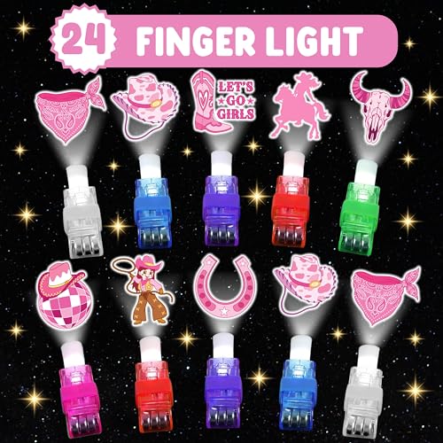 72 PCS Cowgirl Party Favors ? 48 PCS Luminous Tattoos & 24 PCS LED Finger Lights Combo ? Birthday Goodie Bag Fillers, Party Supplies, Gifts Light Up Toys Glow In The Dark for Boys and Girls